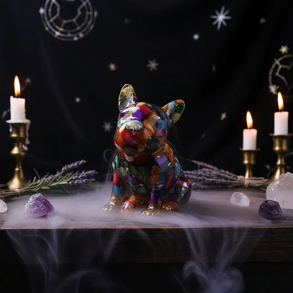 Crystal Bulldog - Sorceress Sanctuary White Crystal-Watermelon Crystal-Tiger's Eye-Aquamarine treasure-Deep Sea Caterpillar