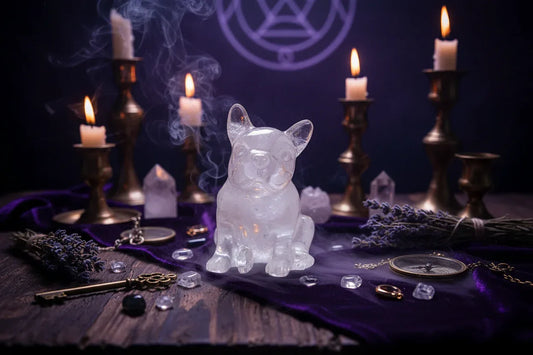 Crystal Bulldog - Sorceress Sanctuary White Crystal-Watermelon Crystal-Tiger's Eye-Aquamarine treasure-Deep Sea Caterpillar