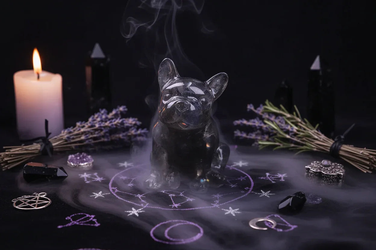Crystal Bulldog - Sorceress Sanctuary White Crystal-Watermelon Crystal-Tiger's Eye-Aquamarine treasure-Deep Sea Caterpillar