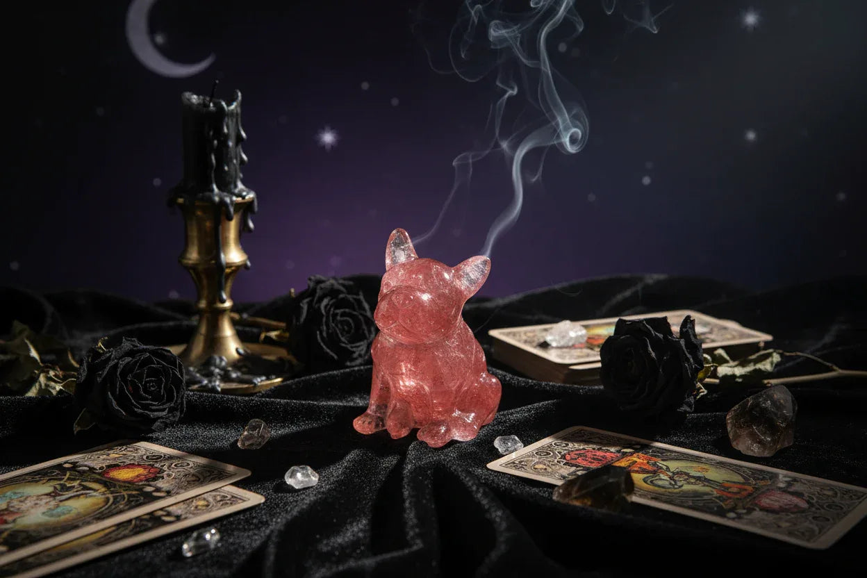 Crystal Bulldog - Sorceress Sanctuary White Crystal-Watermelon Crystal-Tiger's Eye-Aquamarine treasure-Deep Sea Caterpillar