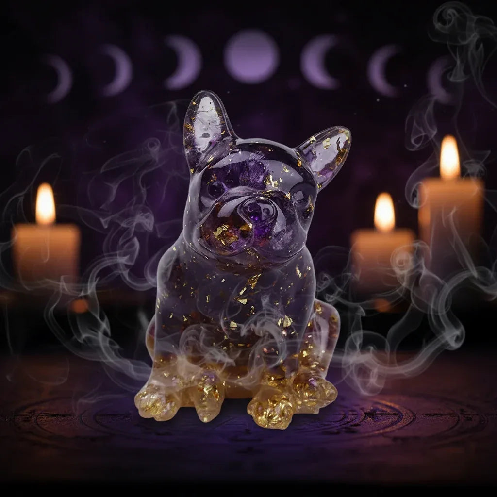Crystal Bulldog - Sorceress Sanctuary White Crystal-Watermelon Crystal-Tiger's Eye-Aquamarine treasure-Deep Sea Caterpillar