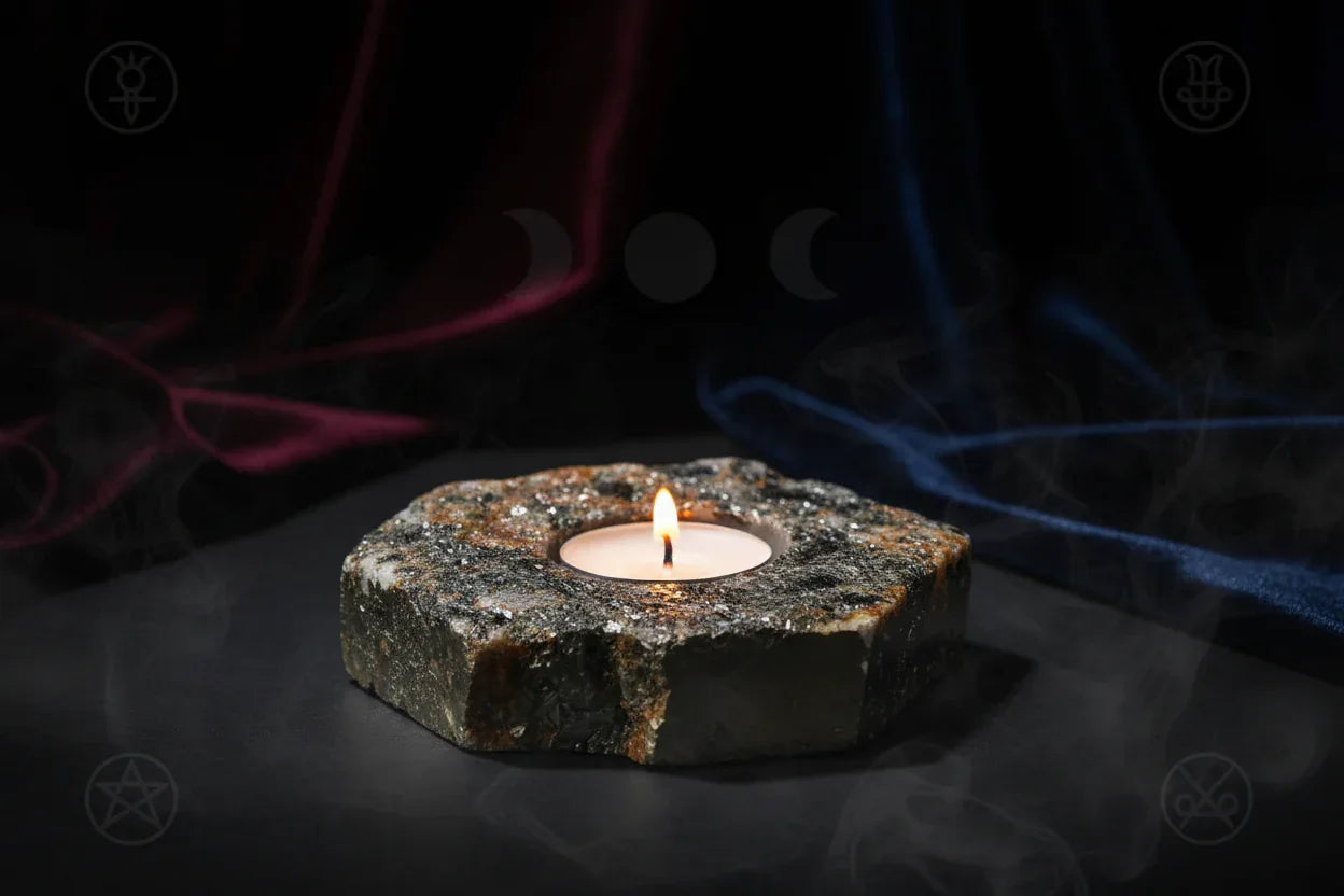 Crystal Candle Holders - Sorceress Sanctuary Tiger's Eye Candlestick-Pink crystal candlestick-Fluorite Candlestick-Green Fluorite Candlestick-Peach Blossom Stone