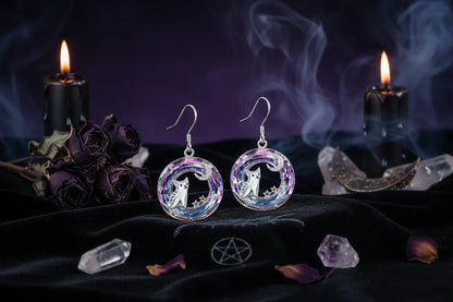Crystal Cat Necklace - Sorceress Sanctuary Grey Cat Necklace-Gray Cat Earrings