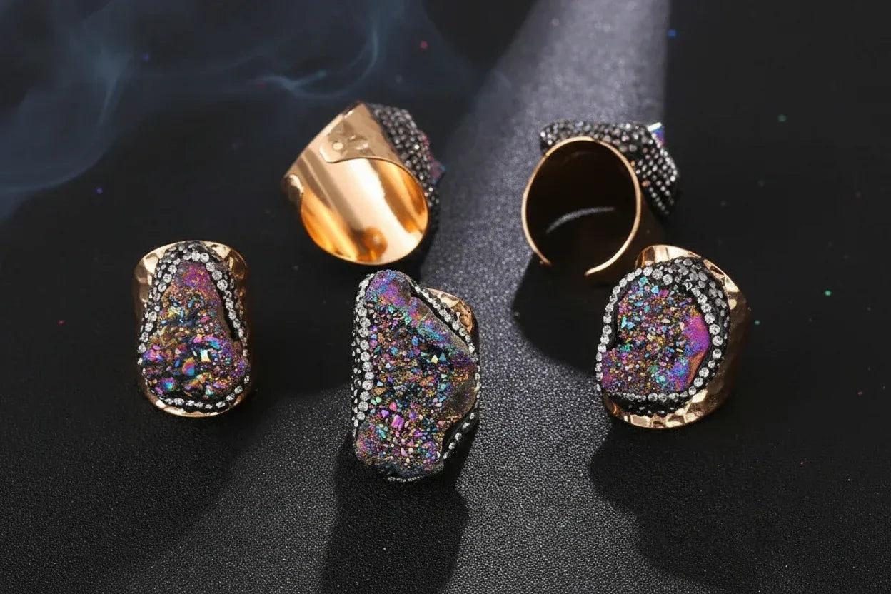 Crystal Cluster Ring - Sorceress Sanctuary Colorful (1 random) / Adjustable Opening-Silver (1 random) / Adjustable Opening-Blue (1 random) / Adjustable Opening-White (1 randomly) / Adjustable Opening-Amber Gold (1 randomly) / Adjustable Opening