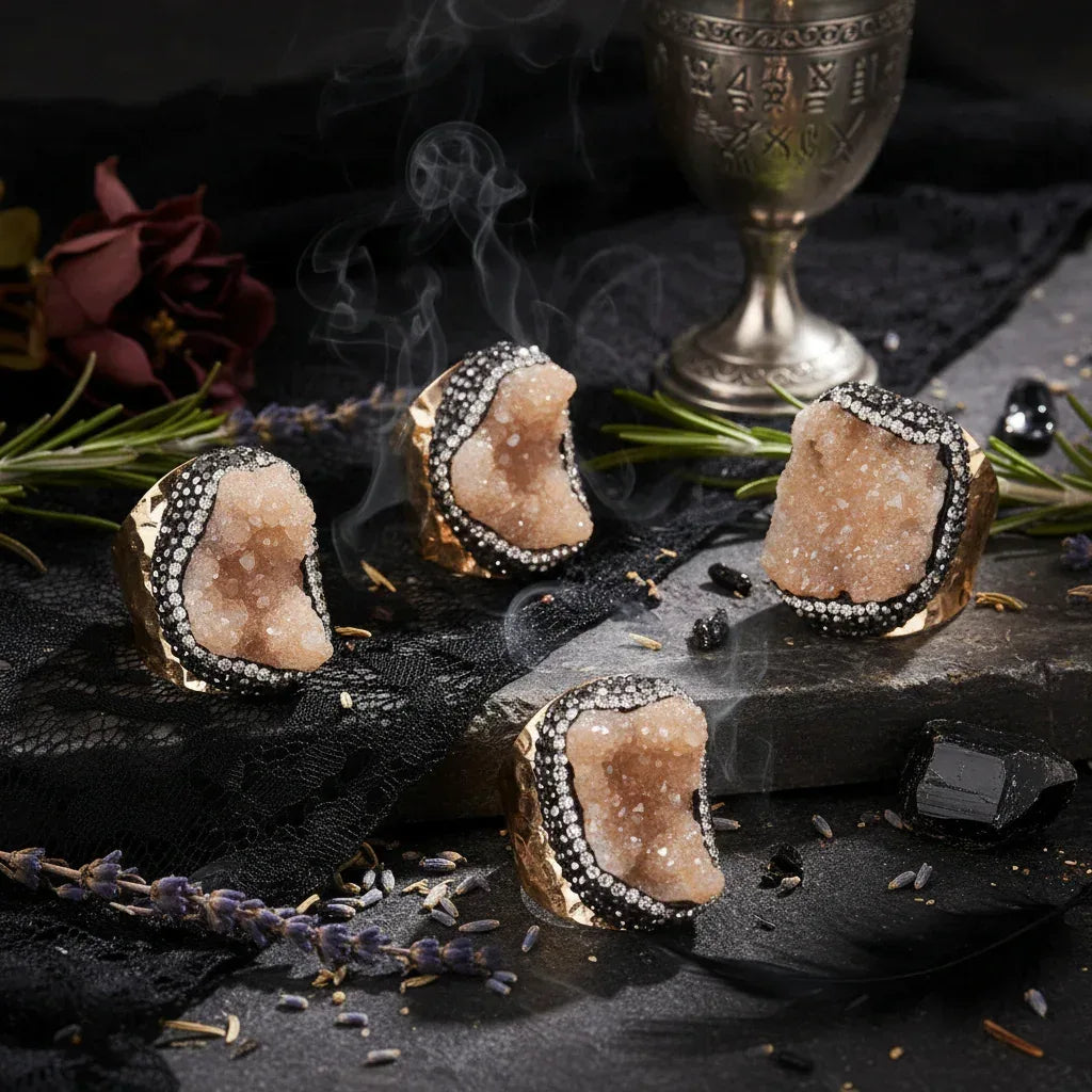 Crystal Cluster Ring - Sorceress Sanctuary Colorful (1 random) / Adjustable Opening-Silver (1 random) / Adjustable Opening-Blue (1 random) / Adjustable Opening-White (1 randomly) / Adjustable Opening-Amber Gold (1 randomly) / Adjustable Opening