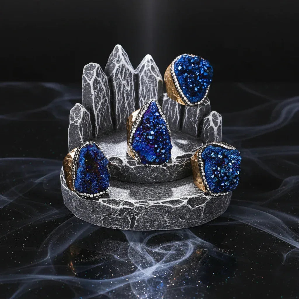 Crystal Cluster Ring - Sorceress Sanctuary Colorful (1 random) / Adjustable Opening-Silver (1 random) / Adjustable Opening-Blue (1 random) / Adjustable Opening-White (1 randomly) / Adjustable Opening-Amber Gold (1 randomly) / Adjustable Opening