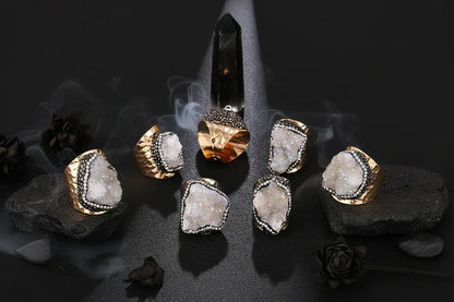 Crystal Cluster Ring - Sorceress Sanctuary Colorful (1 random) / Adjustable Opening-Silver (1 random) / Adjustable Opening-Blue (1 random) / Adjustable Opening-White (1 randomly) / Adjustable Opening-Amber Gold (1 randomly) / Adjustable Opening