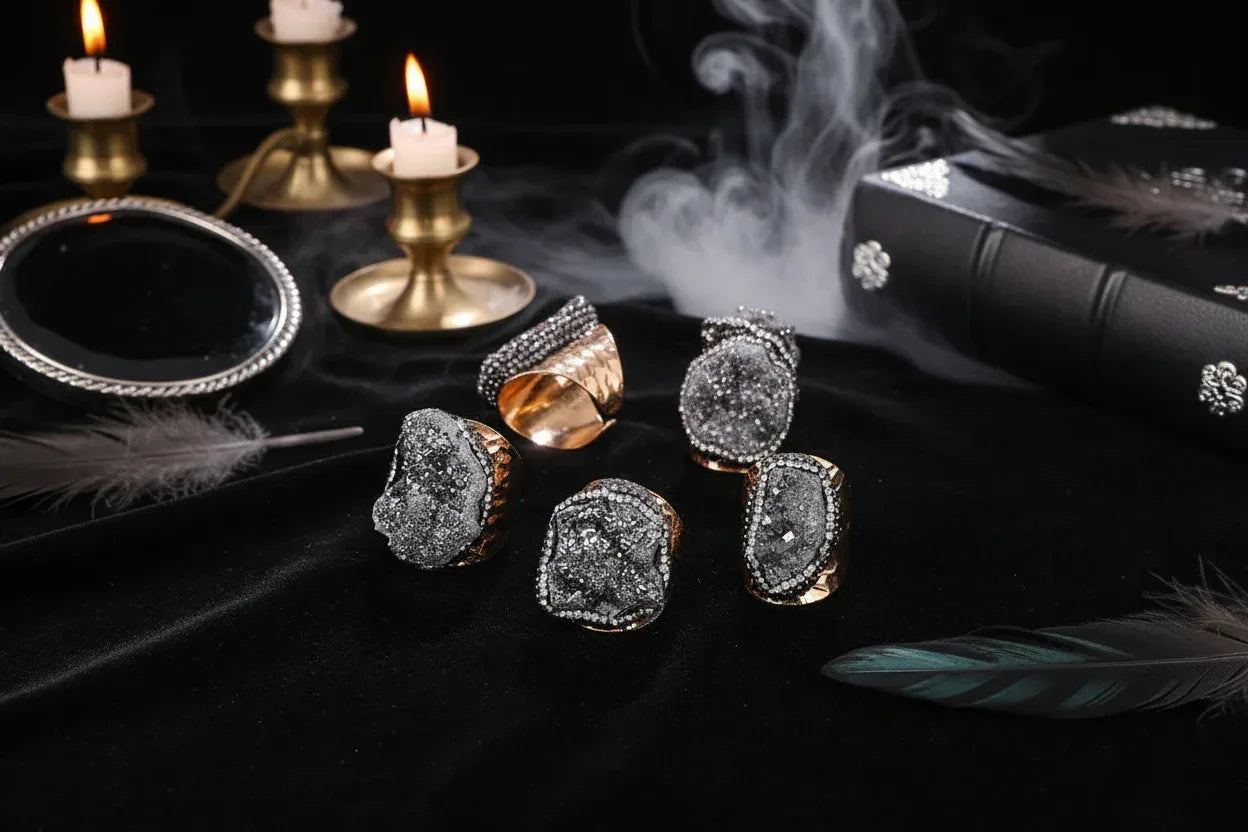 Crystal Cluster Ring - Sorceress Sanctuary Colorful (1 random) / Adjustable Opening-Silver (1 random) / Adjustable Opening-Blue (1 random) / Adjustable Opening-White (1 randomly) / Adjustable Opening-Amber Gold (1 randomly) / Adjustable Opening