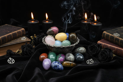 Crystal Eggs - Sorceress Sanctuary White crystal-Amethyst-Tiger Eye Stone-Blue Dot Stone-Onyx