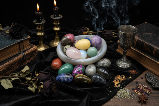 Crystal Eggs - Sorceress Sanctuary White crystal-Amethyst-Tiger Eye Stone-Blue Dot Stone-Onyx