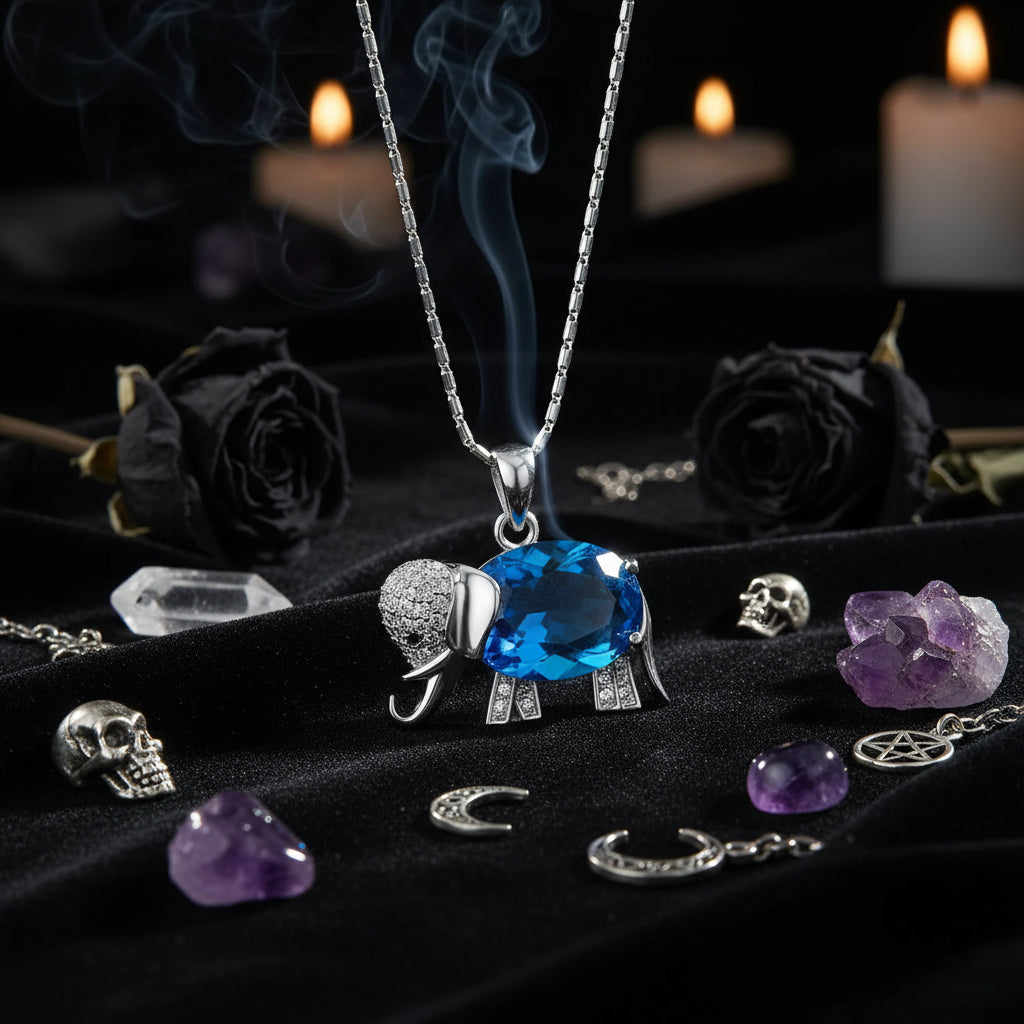 Crystal Elephant Necklace - Sorceress Sanctuary Sky blue Pendant-Red Pendant-Purple Pendant-Coloured Pendant-Sky blue Pendant with chain