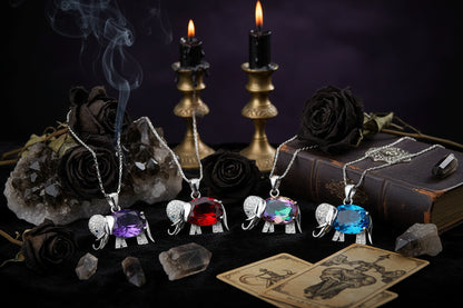 Crystal Elephant Necklace - Sorceress Sanctuary Sky blue Pendant-Red Pendant-Purple Pendant-Coloured Pendant-Sky blue Pendant with chain