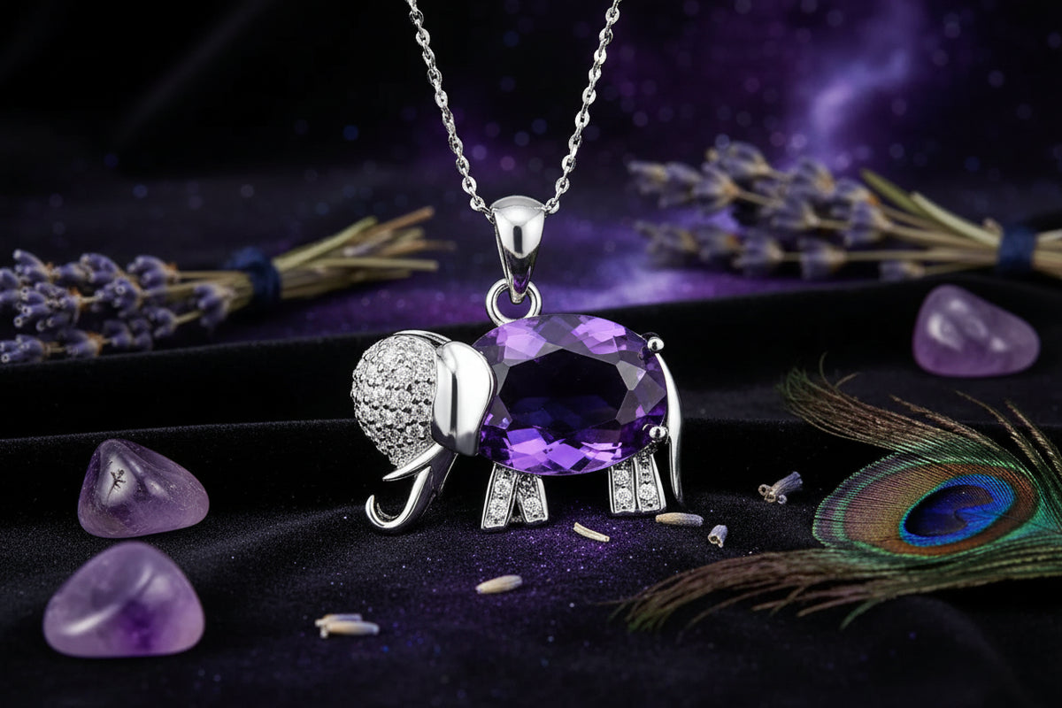 Crystal Elephant Necklace - Sorceress Sanctuary Sky blue Pendant-Red Pendant-Purple Pendant-Coloured Pendant-Sky blue Pendant with chain