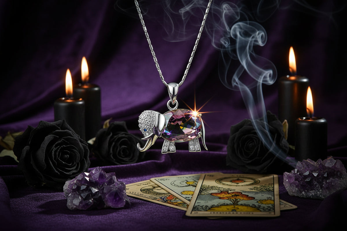 Crystal Elephant Necklace - Sorceress Sanctuary Sky blue Pendant-Red Pendant-Purple Pendant-Coloured Pendant-Sky blue Pendant with chain