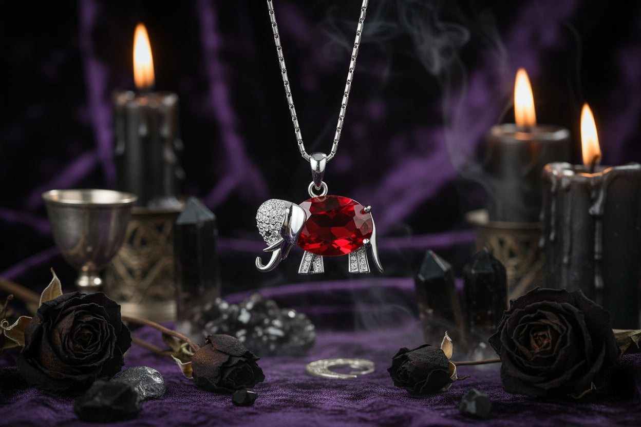 Crystal Elephant Necklace - Sorceress Sanctuary Sky blue Pendant-Red Pendant-Purple Pendant-Coloured Pendant-Sky blue Pendant with chain