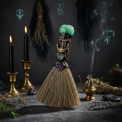 Crystal Enchanted Broom - Sorceress Sanctuary Aventurine / One Size-Amethyst / One Size-White Crystal / One Size-Red Agate / One Size-Obsidian / One Size