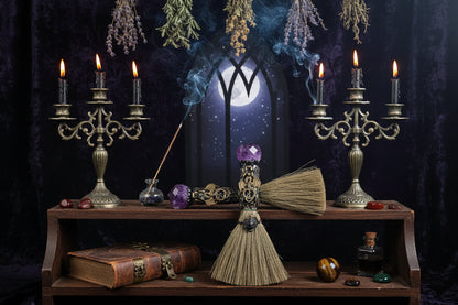 Crystal Enchanted Broom - Sorceress Sanctuary Aventurine / One Size-Amethyst / One Size-White Crystal / One Size-Red Agate / One Size-Obsidian / One Size