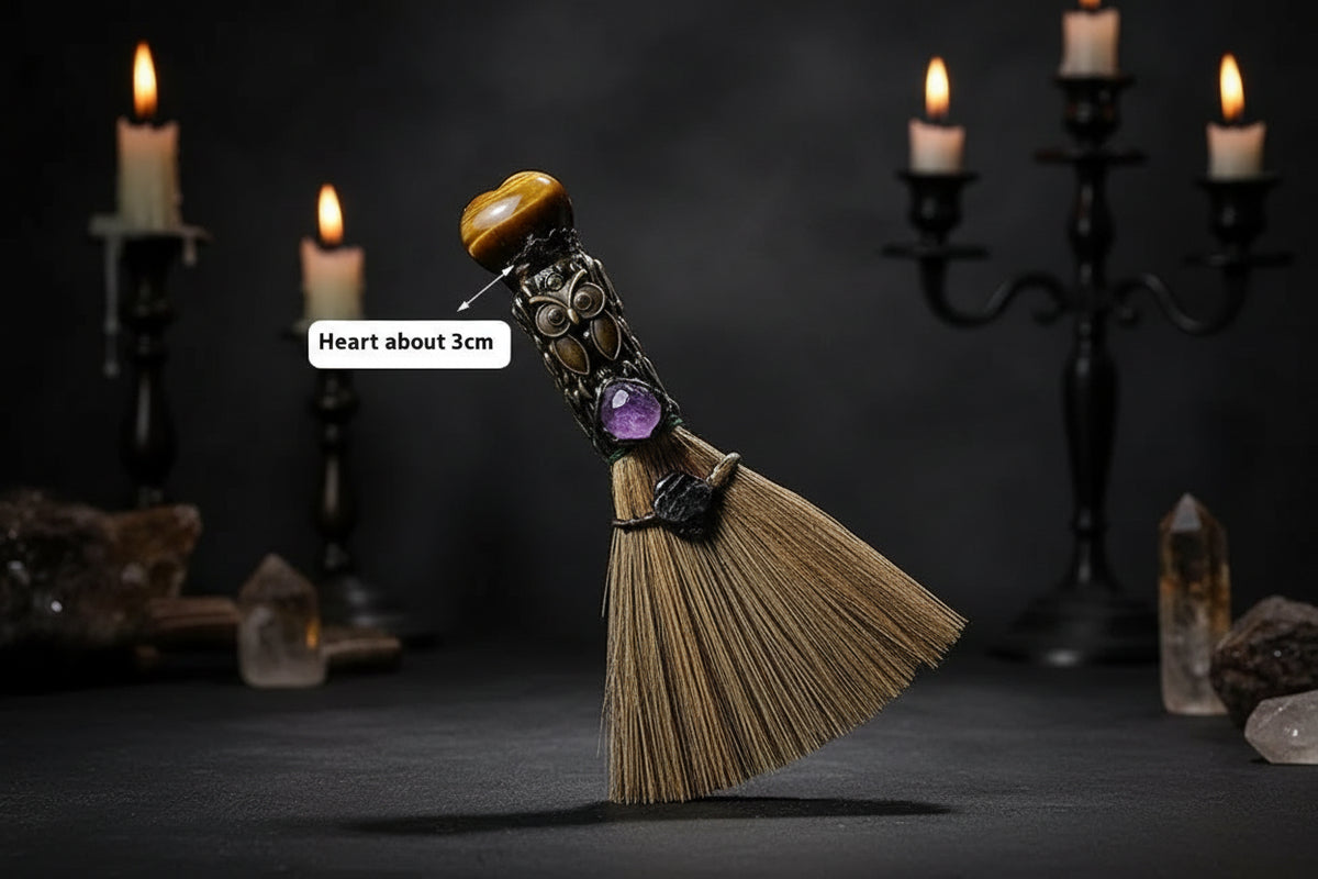 Crystal Enchanted Broom - Sorceress Sanctuary Aventurine / One Size-Amethyst / One Size-White Crystal / One Size-Red Agate / One Size-Obsidian / One Size