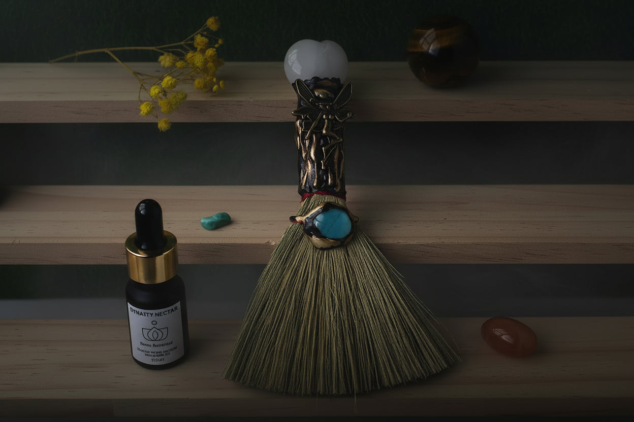 Crystal Enchanted Broom - Sorceress Sanctuary Aventurine / One Size-Amethyst / One Size-White Crystal / One Size-Red Agate / One Size-Obsidian / One Size