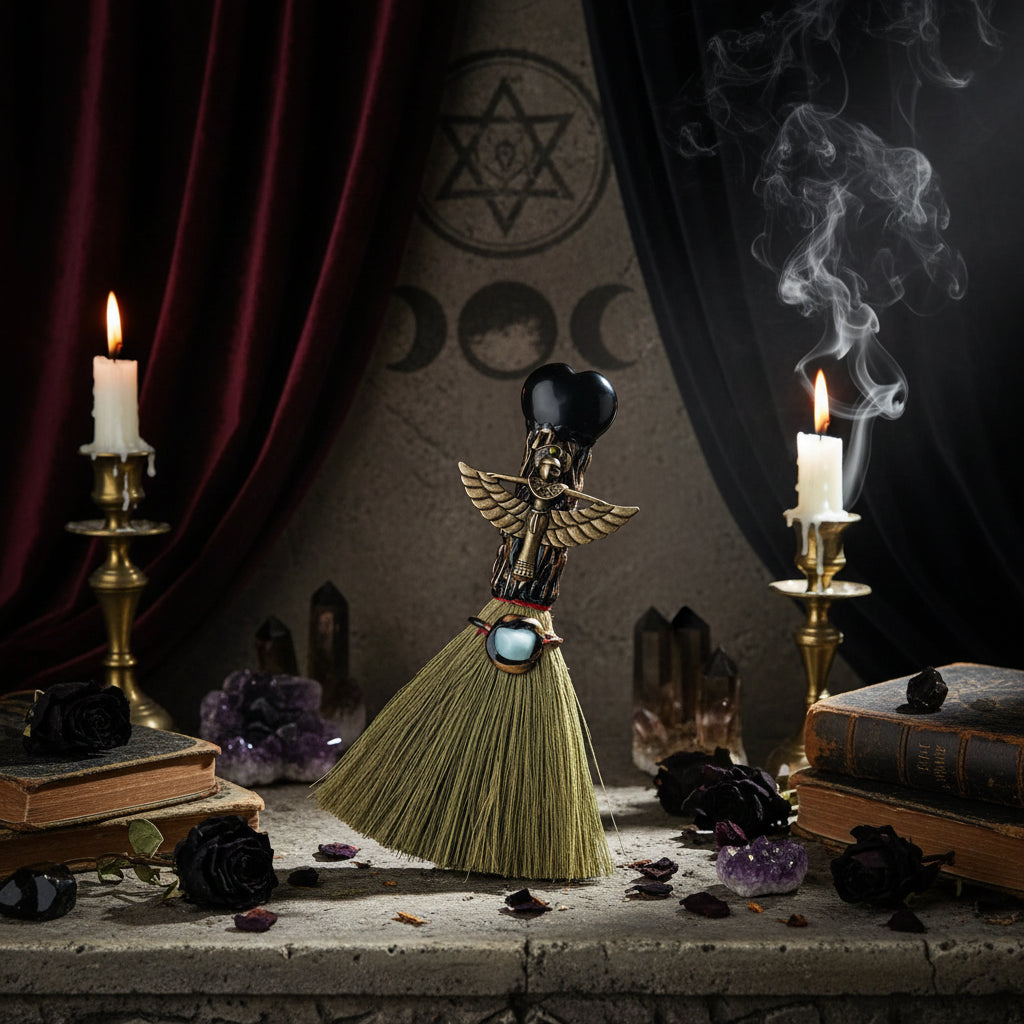 Crystal Enchanted Broom - Sorceress Sanctuary Aventurine / One Size-Amethyst / One Size-White Crystal / One Size-Red Agate / One Size-Obsidian / One Size