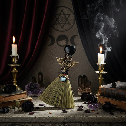 Crystal Enchanted Broom - Sorceress Sanctuary Aventurine / One Size-Amethyst / One Size-White Crystal / One Size-Red Agate / One Size-Obsidian / One Size