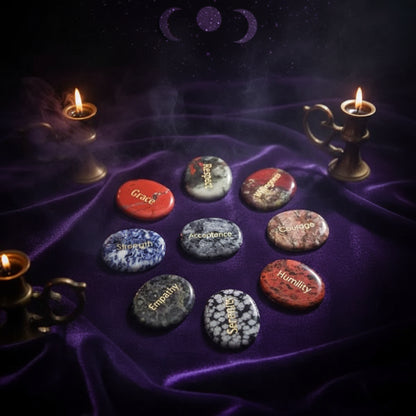 Crystal Energy Stones - Sorceress Sanctuary 45*35*7mm / White Pine (Hope)-45*35*7mm / one day at a time-45*35*7mm / Protein (Integrity)-45*35*7mm / Black Flash (Acceptance,)-45*35*7mm / Spot (Kindness)