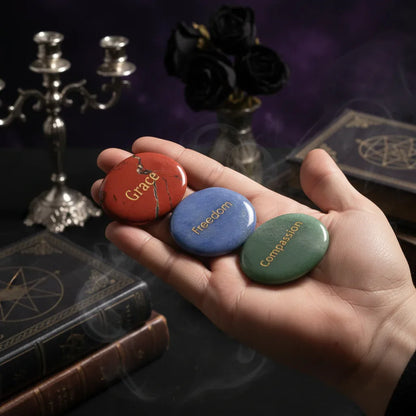 Crystal Energy Stones - Sorceress Sanctuary 45*35*7mm / White Pine (Hope)-45*35*7mm / one day at a time-45*35*7mm / Protein (Integrity)-45*35*7mm / Black Flash (Acceptance,)-45*35*7mm / Spot (Kindness)
