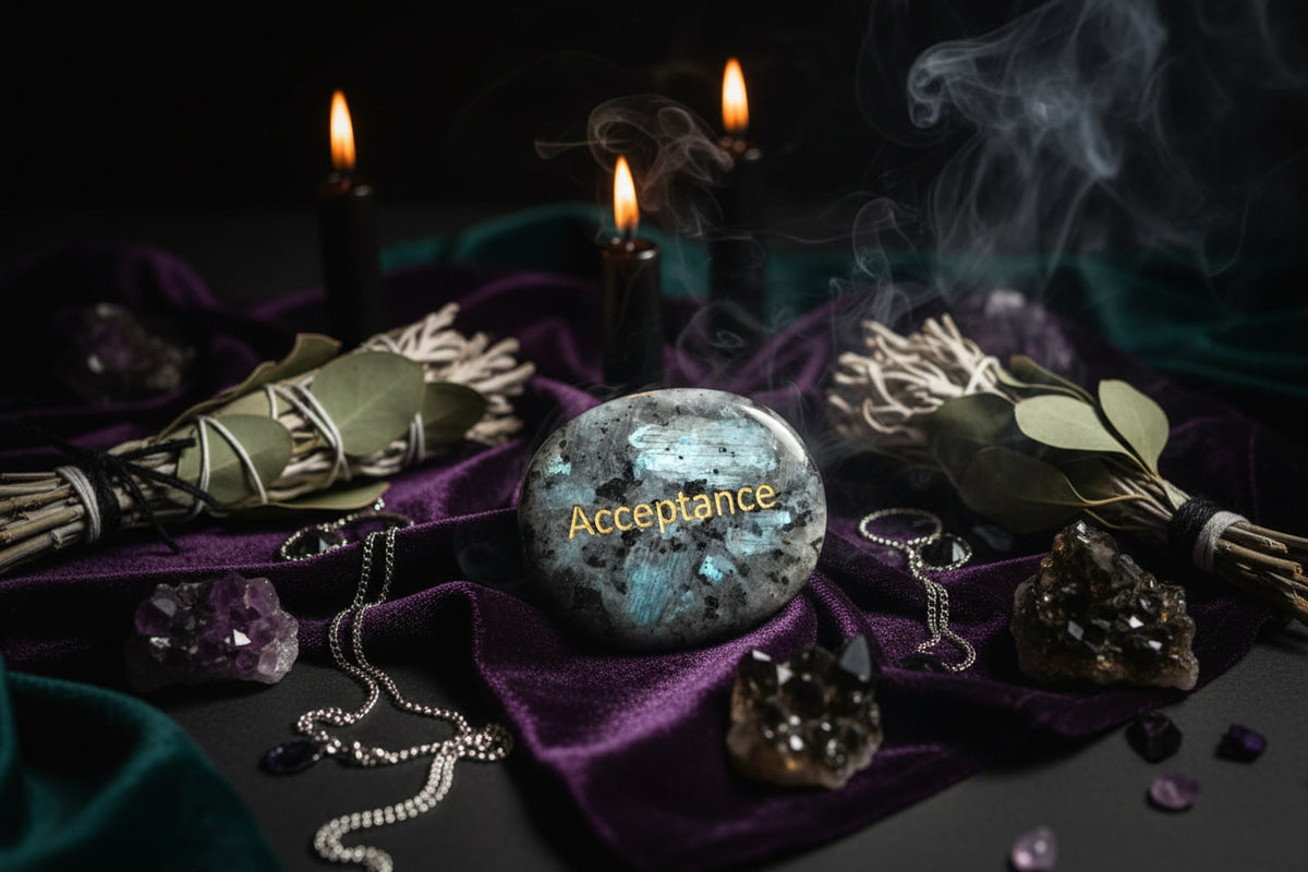 Crystal Energy Stones - Sorceress Sanctuary 45*35*7mm / White Pine (Hope)-45*35*7mm / one day at a time-45*35*7mm / Protein (Integrity)-45*35*7mm / Black Flash (Acceptance,)-45*35*7mm / Spot (Kindness)