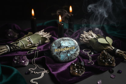 Crystal Energy Stones - Sorceress Sanctuary 45*35*7mm / White Pine (Hope)-45*35*7mm / one day at a time-45*35*7mm / Protein (Integrity)-45*35*7mm / Black Flash (Acceptance,)-45*35*7mm / Spot (Kindness)