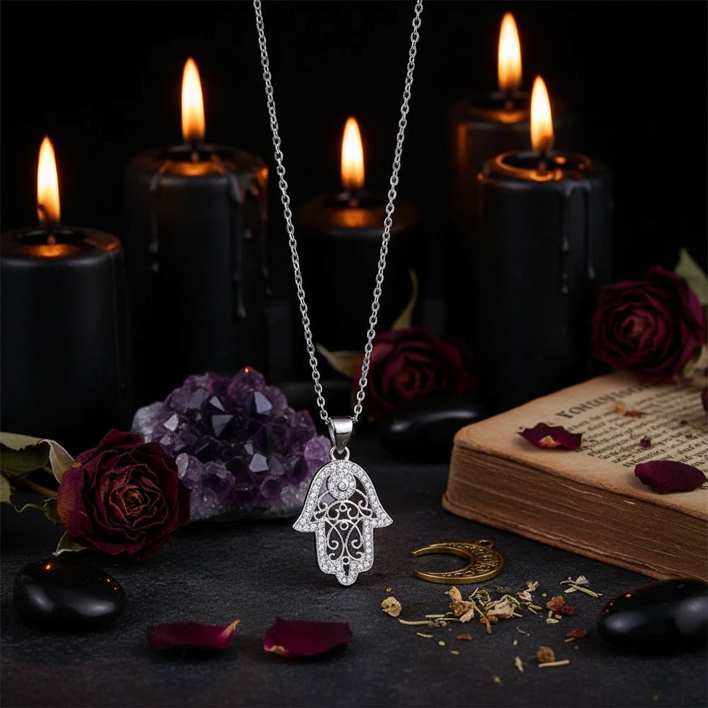 Crystal Hand Protection Necklace - Sorceress Sanctuary Silver-Gold-Rose gold