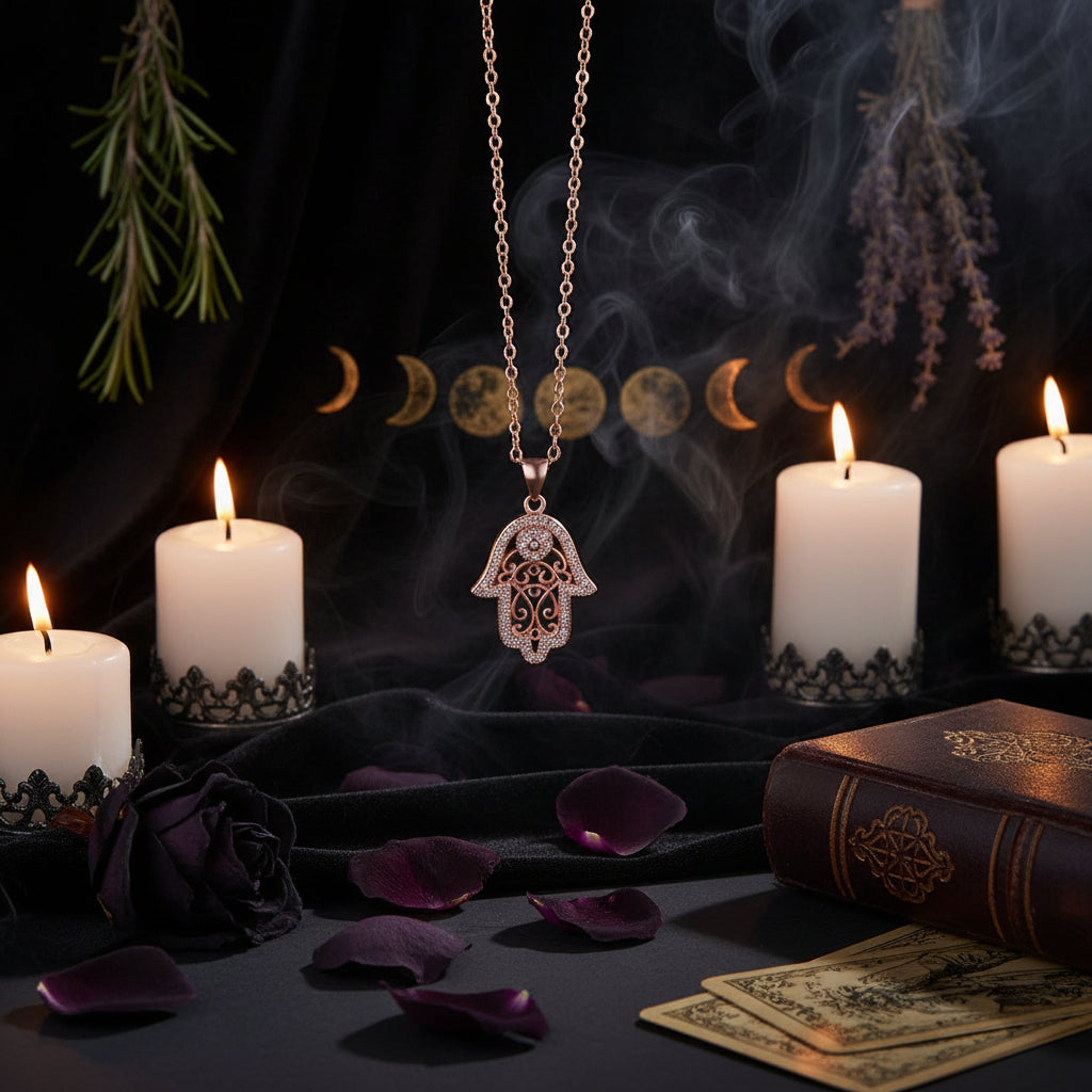 Crystal Hand Protection Necklace - Sorceress Sanctuary Silver-Gold-Rose gold