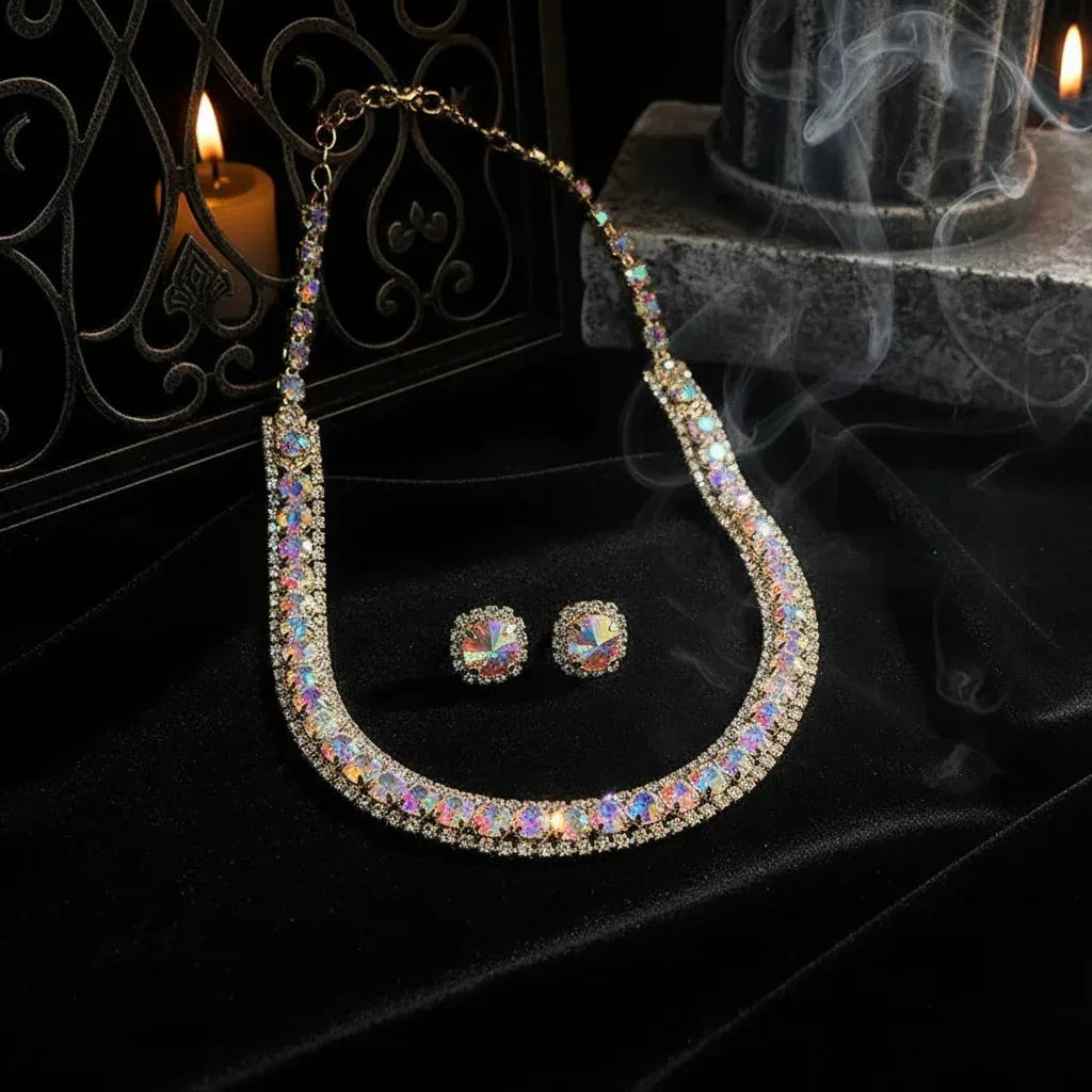 Crystal Jewellery Set - Sorceress Sanctuary Necklace-Gold-Necklace - Silver-Necklace - Green-Necklace-Champagne-Necklace - Blue
