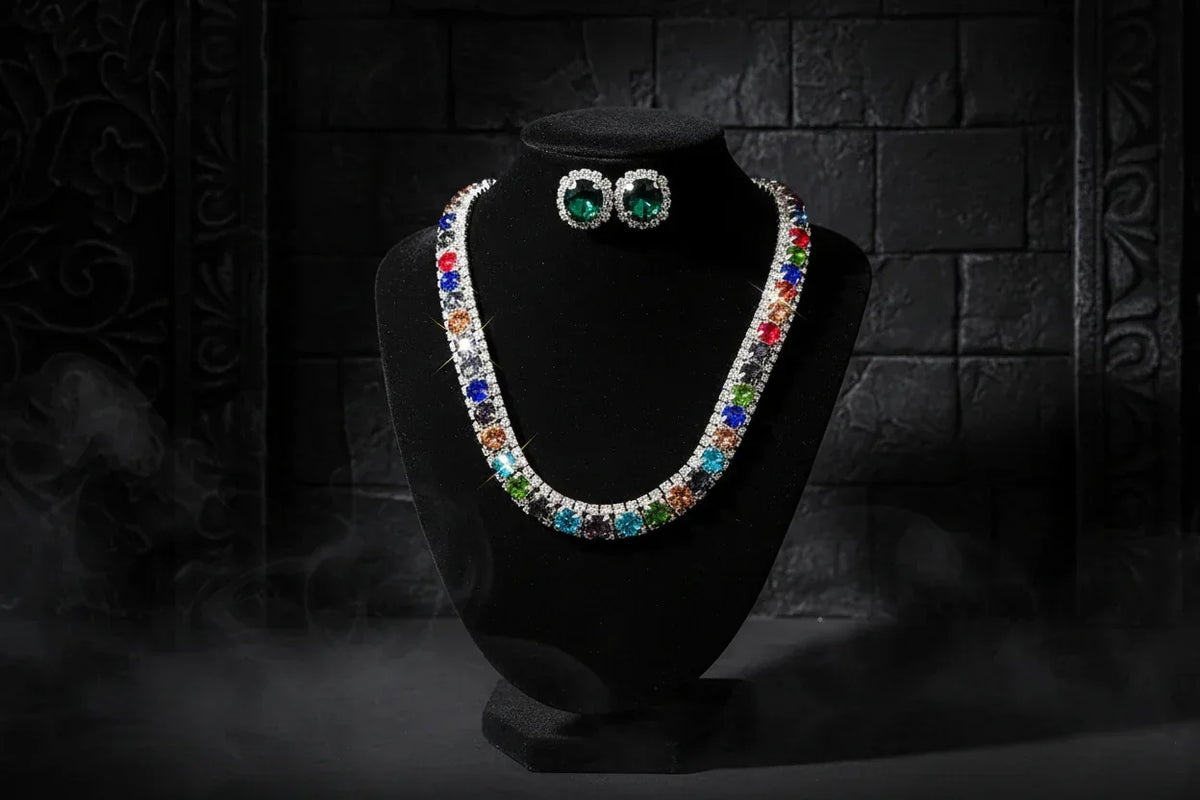 Crystal Jewellery Set - Sorceress Sanctuary Necklace-Gold-Necklace - Silver-Necklace - Green-Necklace-Champagne-Necklace - Blue