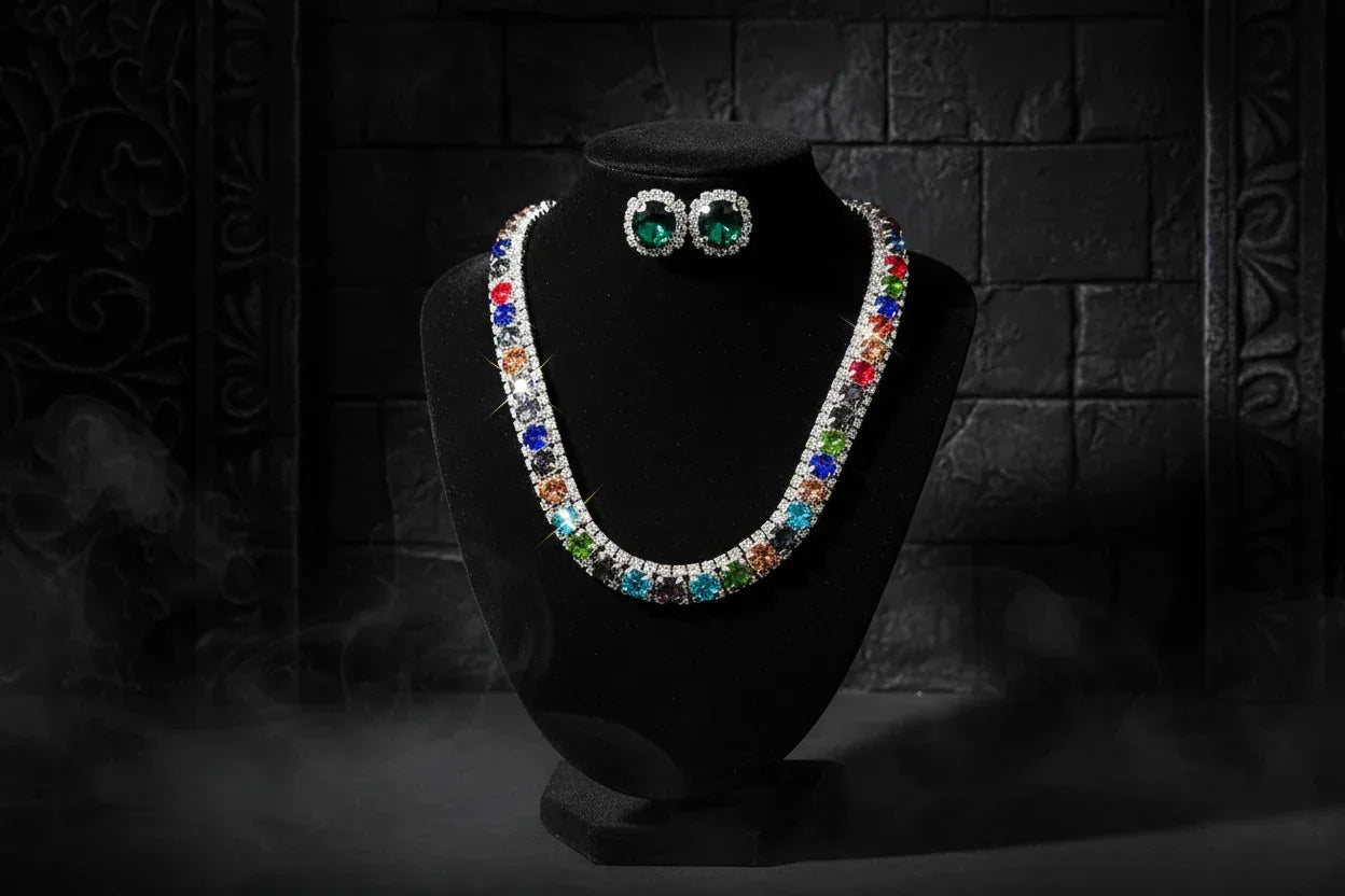 Crystal Jewellery Set - Sorceress Sanctuary Necklace-Gold-Necklace - Silver-Necklace - Green-Necklace-Champagne-Necklace - Blue