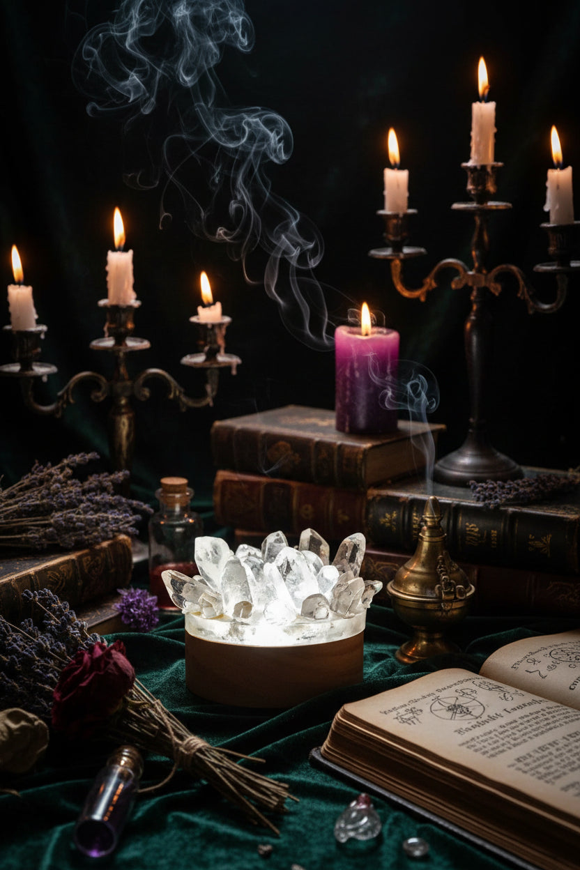 Crystal Lamp - Sorceress Sanctuary White Single Crystal-Amethyst Citrine Teeth-White Crystal Amethyst-Electroplating Three Colours-Citrine Teeth