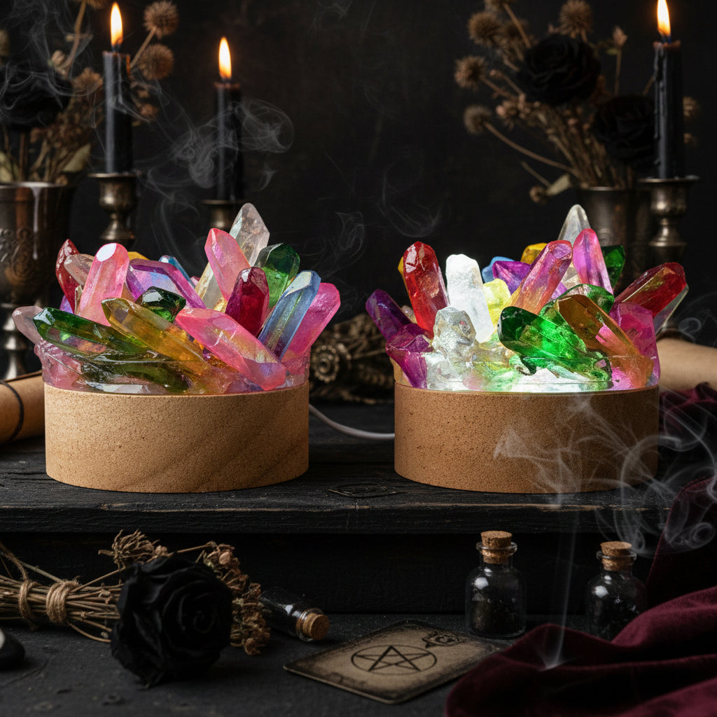 Crystal Lamp - Sorceress Sanctuary White Single Crystal-Amethyst Citrine Teeth-White Crystal Amethyst-Electroplating Three Colours-Citrine Teeth