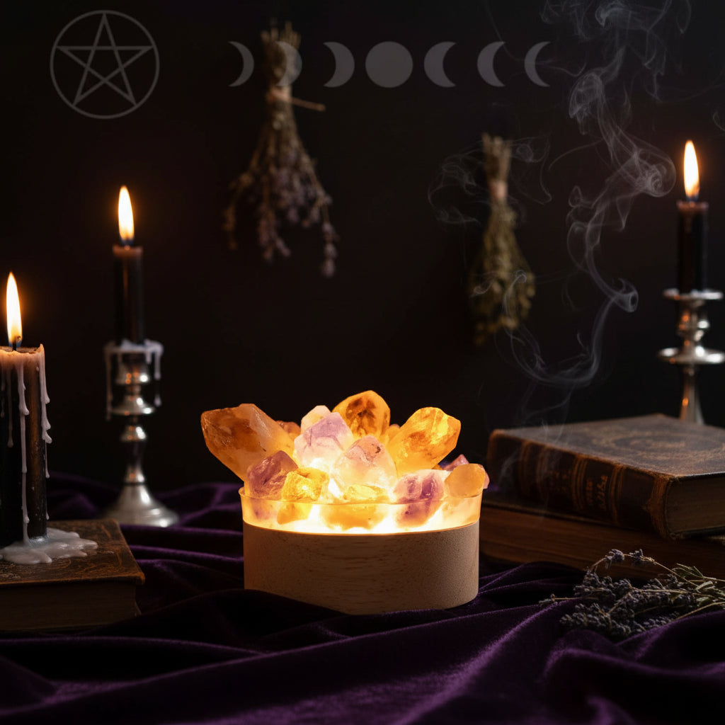 Crystal Lamp - Sorceress Sanctuary White Single Crystal-Amethyst Citrine Teeth-White Crystal Amethyst-Electroplating Three Colours-Citrine Teeth