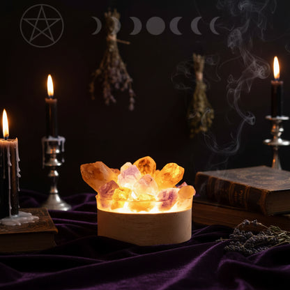 Crystal Lamp - Sorceress Sanctuary White Single Crystal-Amethyst Citrine Teeth-White Crystal Amethyst-Electroplating Three Colours-Citrine Teeth
