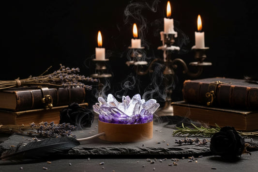 Crystal Lamp - Sorceress Sanctuary White Single Crystal-Amethyst Citrine Teeth-White Crystal Amethyst-Electroplating Three Colours-Citrine Teeth