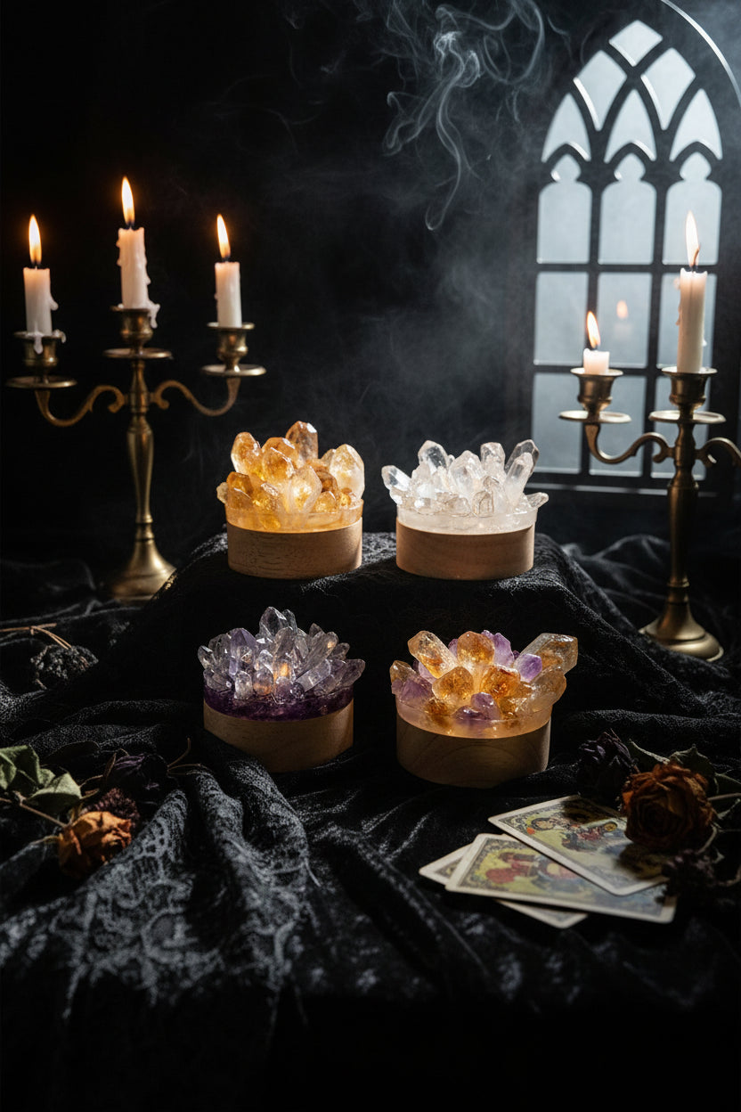 Crystal Lamp - Sorceress Sanctuary White Single Crystal-Amethyst Citrine Teeth-White Crystal Amethyst-Electroplating Three Colours-Citrine Teeth