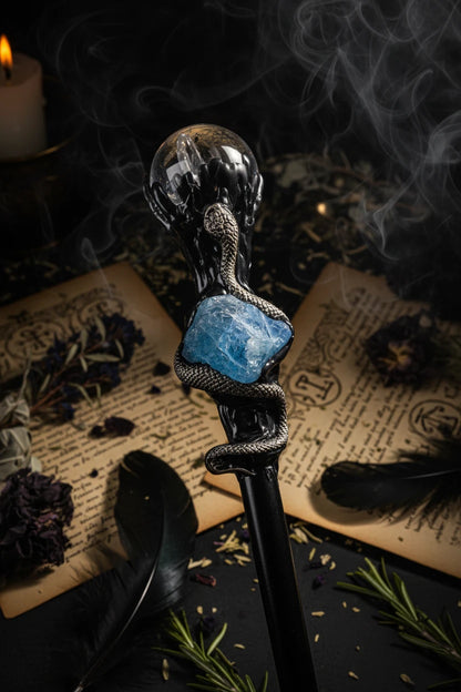 Crystal Orb Wand - Sorceress Sanctuary Amethyst Stone Ball Style-Labradorite Matching Style-Obsidian Rolling Stone-White Crystal Ball Style