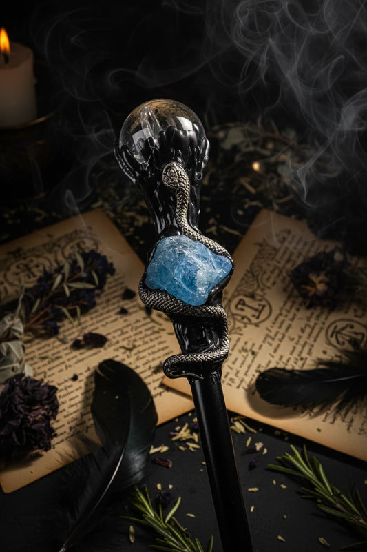 Crystal Orb Wand - Sorceress Sanctuary Amethyst Stone Ball Style-Labradorite Matching Style-Obsidian Rolling Stone-White Crystal Ball Style