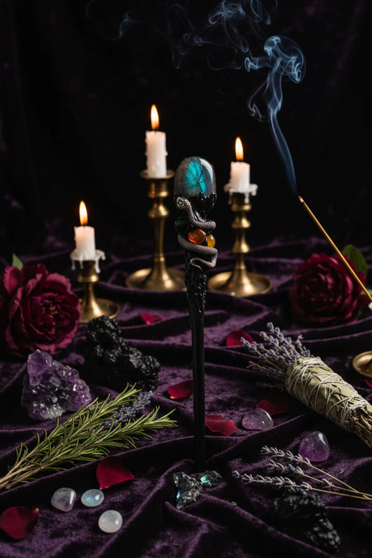Crystal Orb Wand - Sorceress Sanctuary Amethyst Stone Ball Style-Labradorite Matching Style-Obsidian Rolling Stone-White Crystal Ball Style