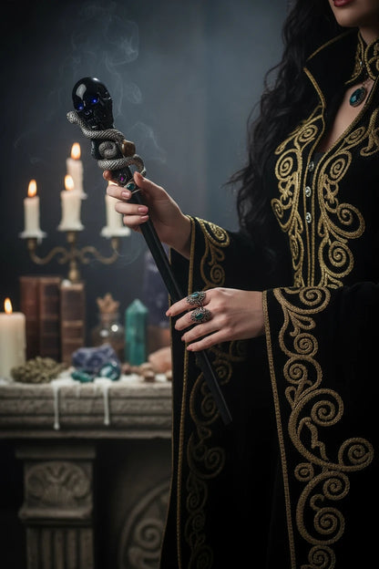 Crystal Orb Wand - Sorceress Sanctuary Amethyst Stone Ball Style-Labradorite Matching Style-Obsidian Rolling Stone-White Crystal Ball Style