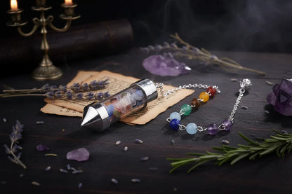 Crystal Pendulum - Sorceress Sanctuary Chakela-Amethyst-Fandongling-Fluorite-Tigereye