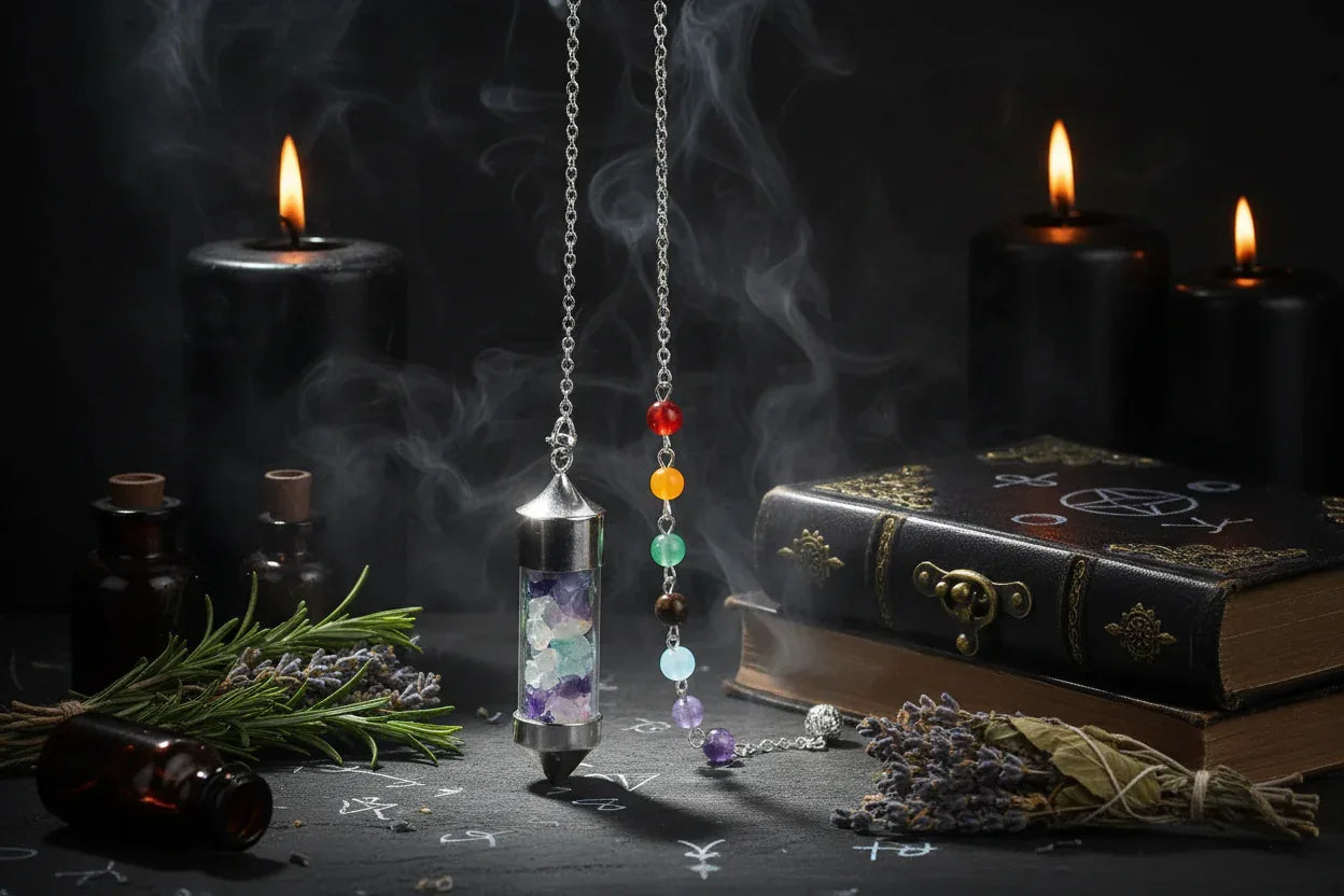 Crystal Pendulum - Sorceress Sanctuary Chakela-Amethyst-Fandongling-Fluorite-Tigereye