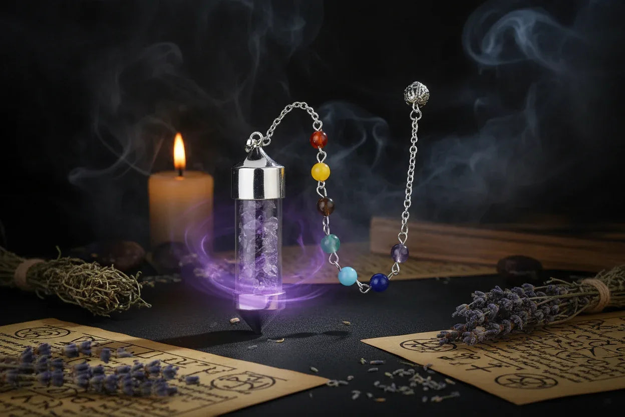 Crystal Pendulum - Sorceress Sanctuary Chakela-Amethyst-Fandongling-Fluorite-Tigereye