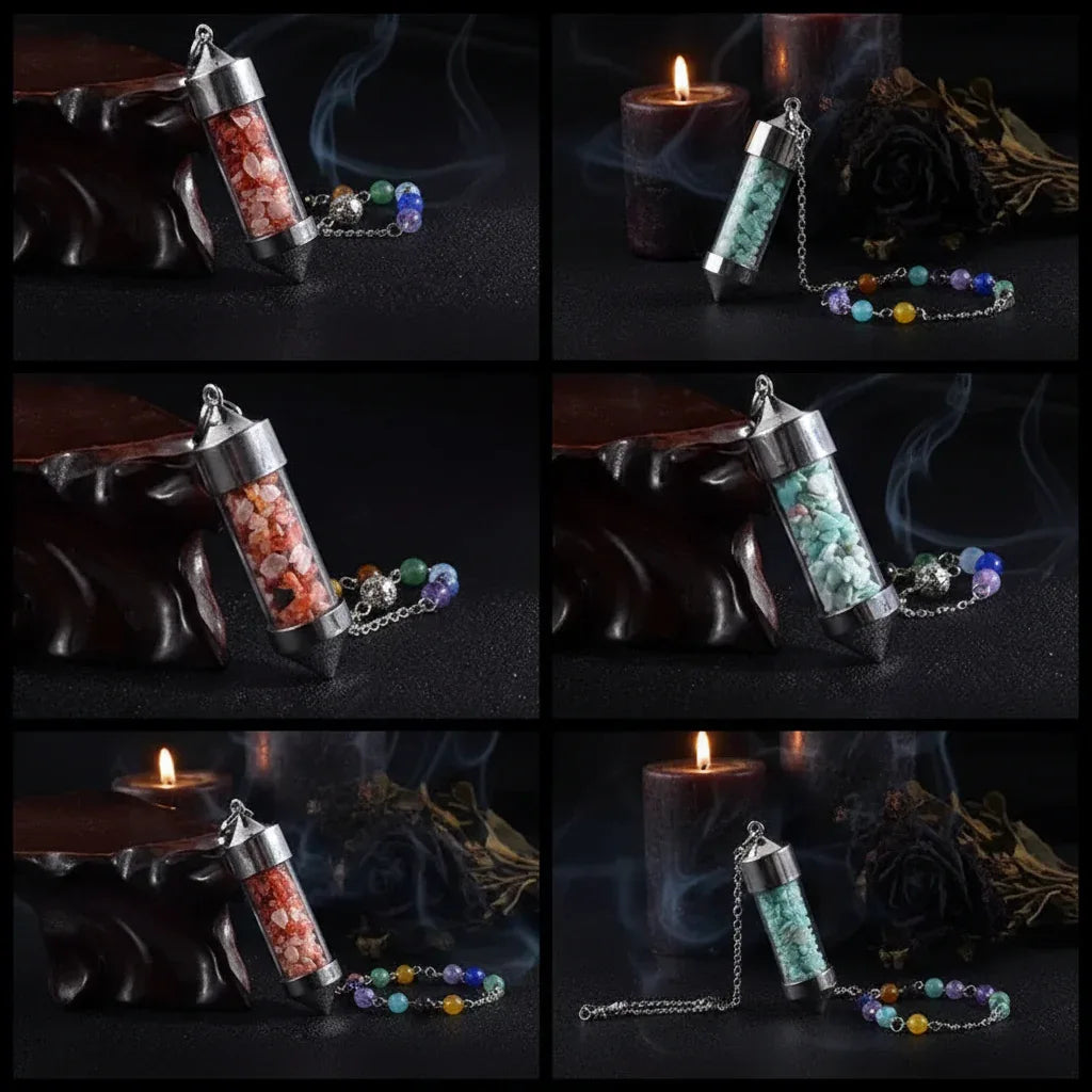 Crystal Pendulum - Sorceress Sanctuary Chakela-Amethyst-Fandongling-Fluorite-Tigereye