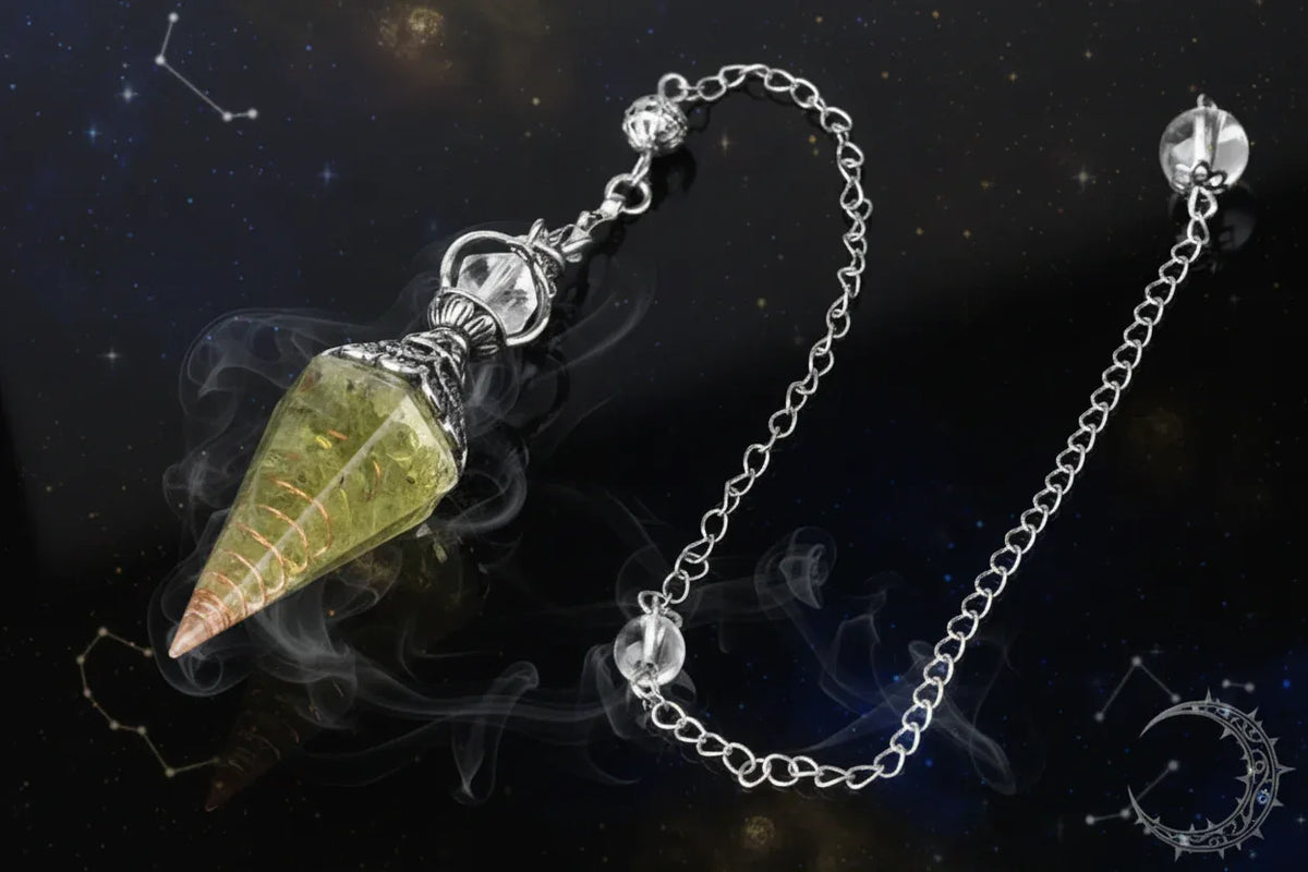 Crystal Pendulum - Sorceress Sanctuary Olive green-Lemon Pink Crystal-Tiger Eye-Lemon Crystal-Lapis