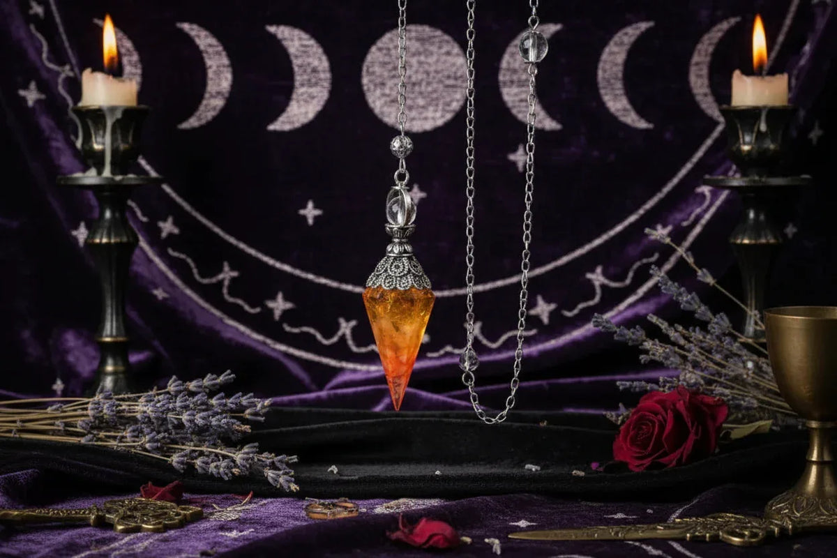 Crystal Pendulum - Sorceress Sanctuary Olive green-Lemon Pink Crystal-Tiger Eye-Lemon Crystal-Lapis